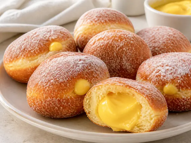 Finished Italian dish Bomboloni served for the recipe page.