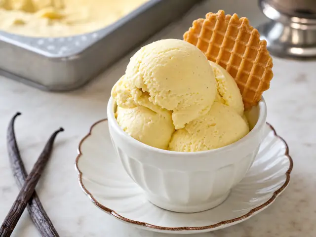 Finished Italian dish Gelato alla Crema served for the recipe page.