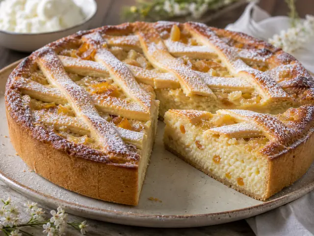 Finished Italian dish Pastiera Napoletana served for the recipe page.