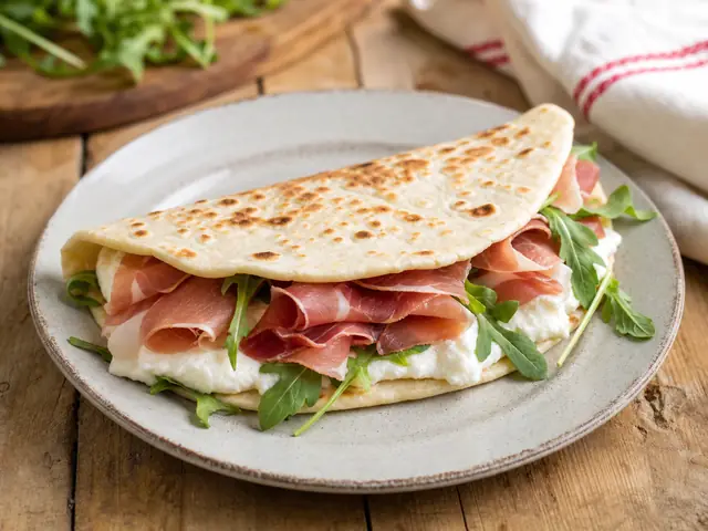 Finished Italian dish Piadina Romagnola served for the recipe page.