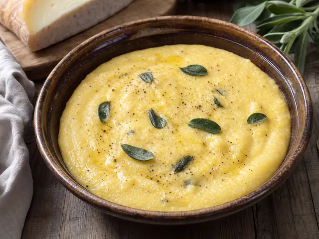 Finished Italian dish Polenta Concia served for the recipe page.