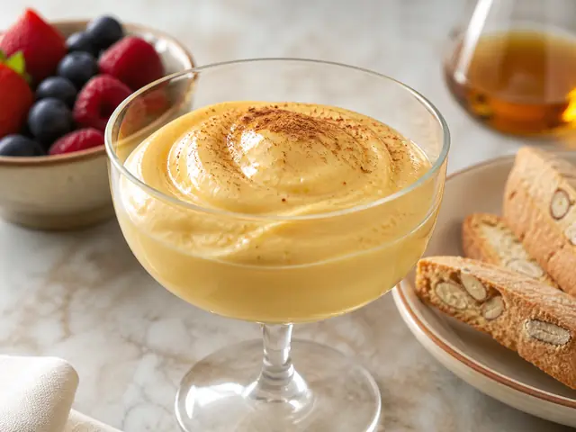 Finished Italian dish Zabaglione served for the recipe page.